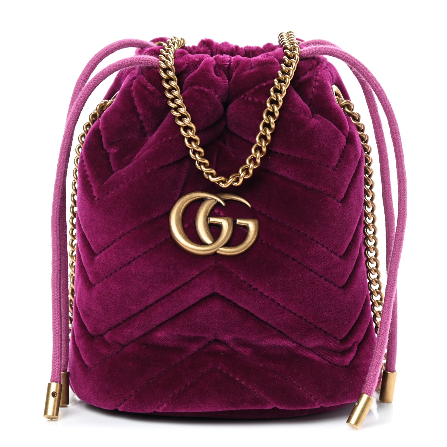 Gucci Velvet Matelasse Mini GG Marmont 2.0 Bucket Bag Fuchsia Violet Cyclamen 1 of 8