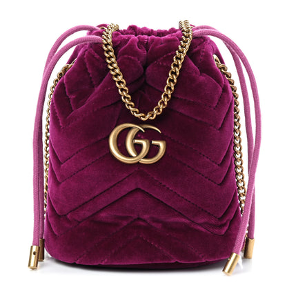 Gucci Velvet Matelasse Mini GG Marmont 2.0 Bucket Bag Fuchsia Violet Cyclamen 1 of 8