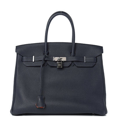 Hermes Togo Birkin Verso 35 Bleu Nuit Orange Poppy 1 of 8