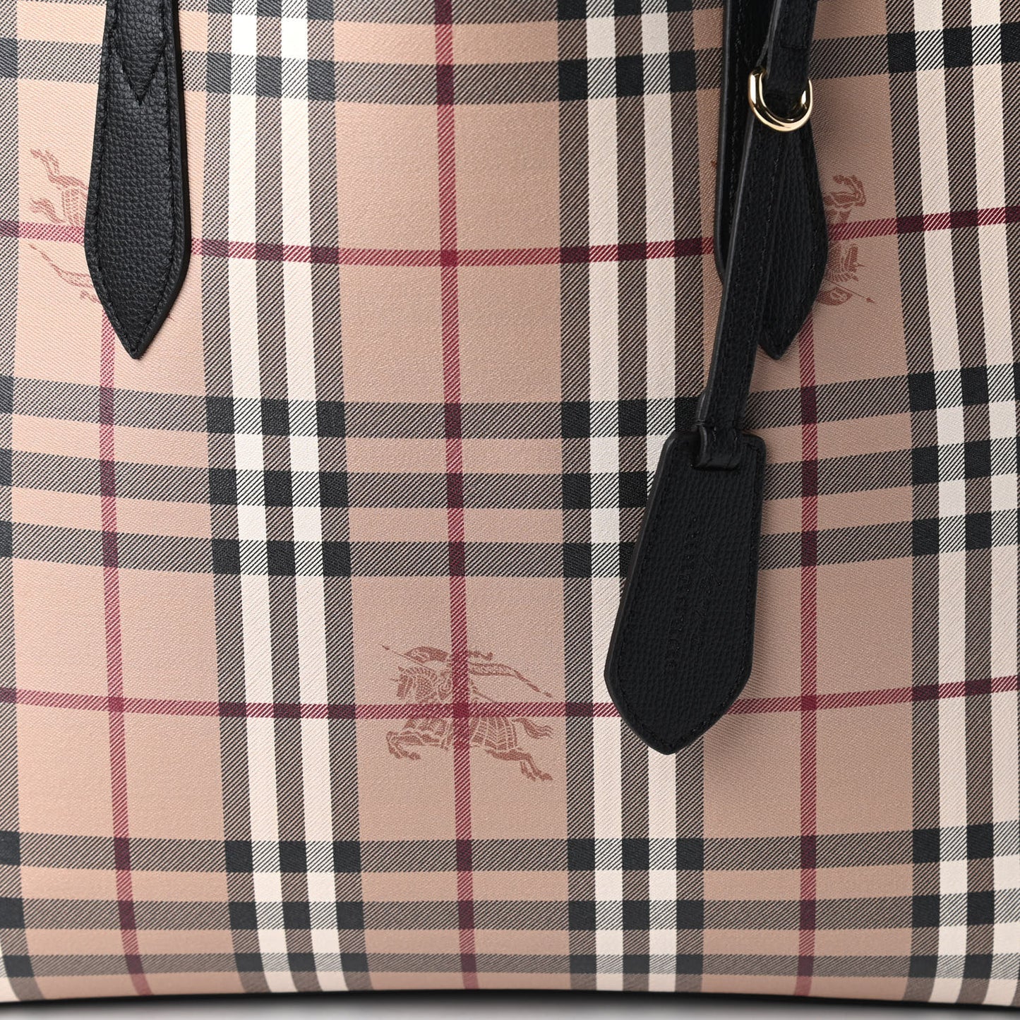Grainy Calfskin Haymarket Check Medium Reversible Tote Black