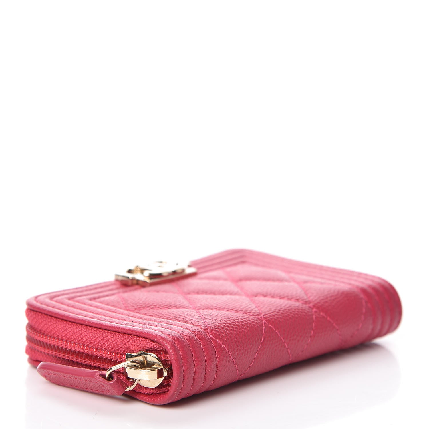 Chanel Caviar Quilted Boy Zip Around Coin Purse Wallet Fuchsia 4 of 8