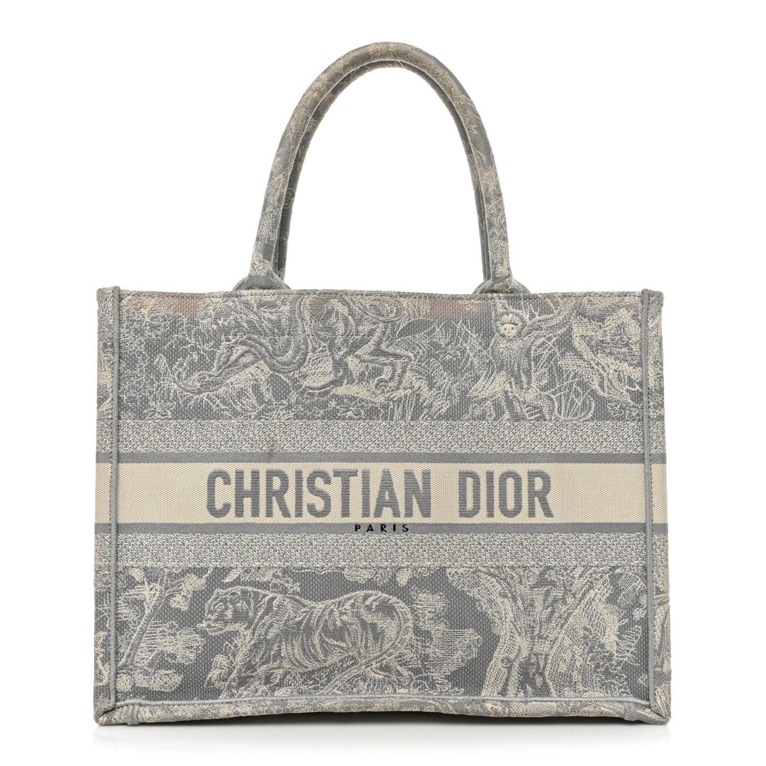 Christian Dior Canvas Embroidered Medium Dioriviera Toile De Jouy Reverse Book Tote Gray 1 of 20