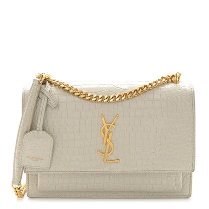 Saint Laurent Calfskin Crocodile Embossed Medium Monogram Sunset Blanc Vintage 1 of 14