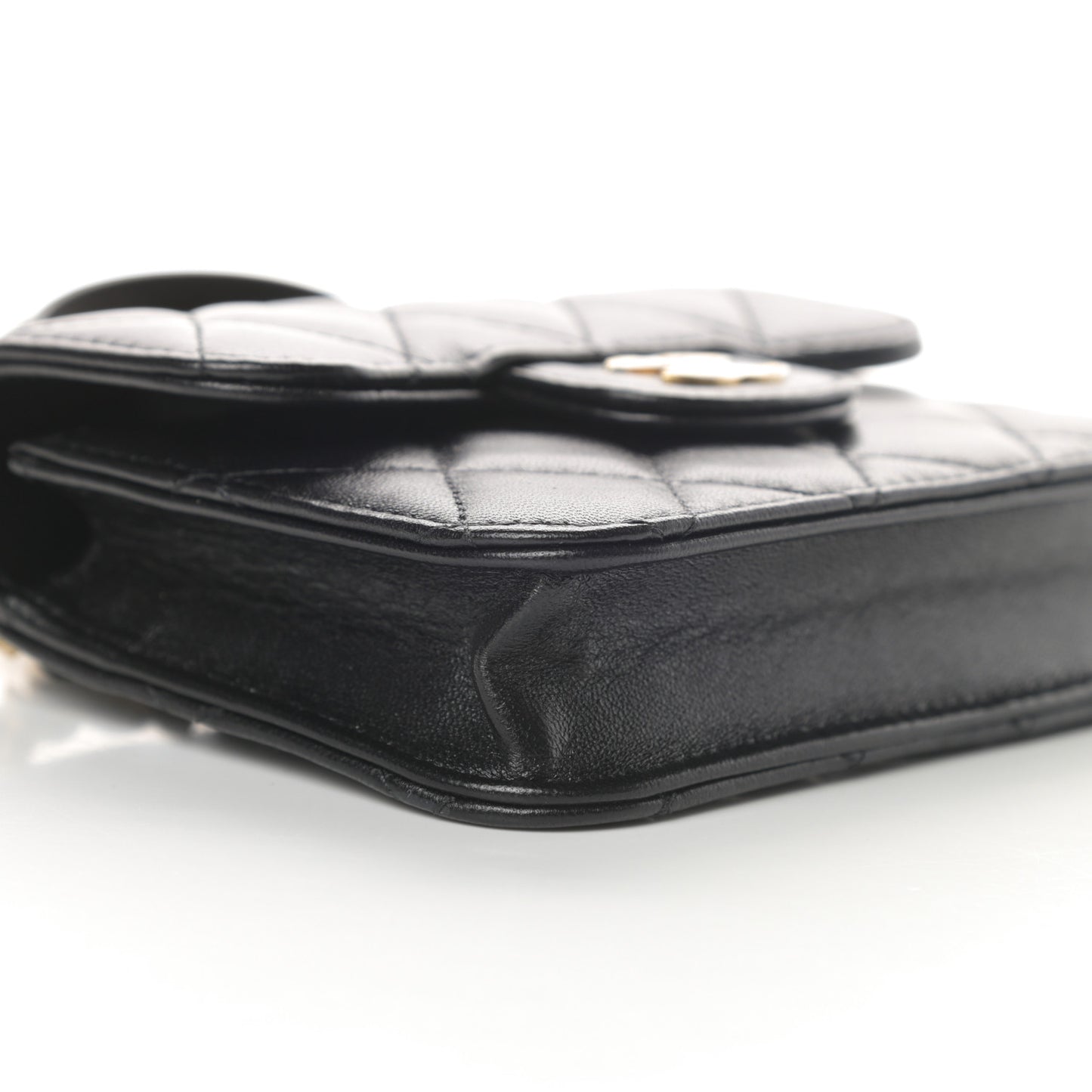 Lambskin Quilted Top Handle Flap Coin Purse With Chain Black