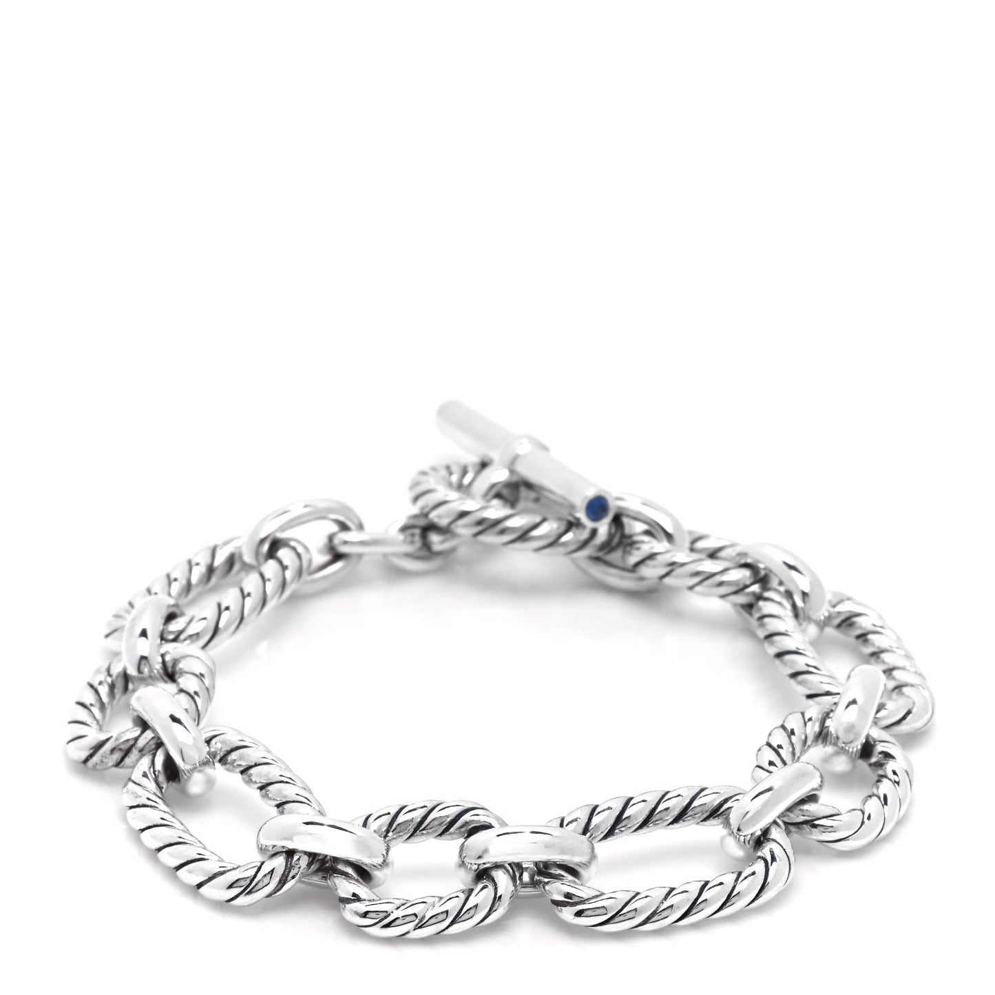 Sterling Silver Blue Sapphire 9.5mm Cushion Link Bracelet