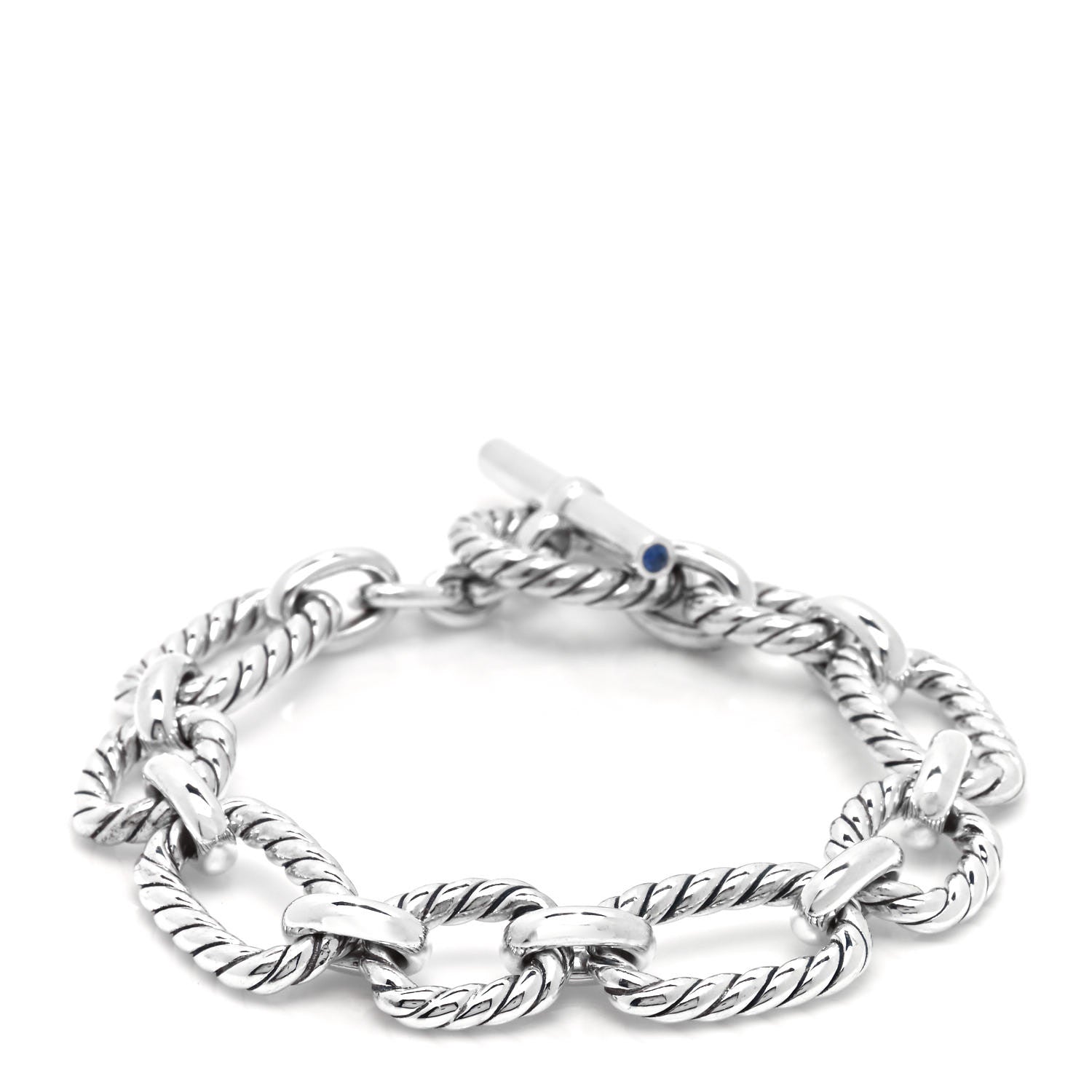 David Yurman Sterling Silver Blue Sapphire 9.5mm Cushion Link Bracelet 1 of 4