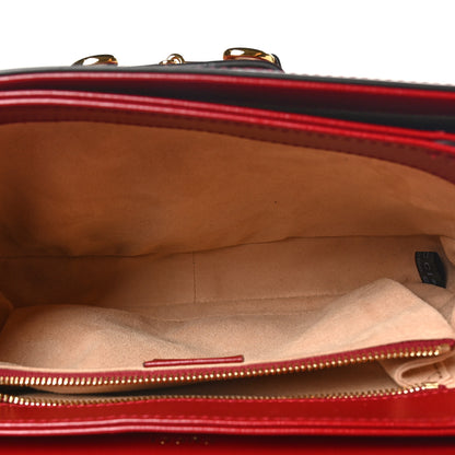 Gucci GG Supreme Monogram Azalea Calfskin Horsebit 1955 Shoulder Bag Beige Ebony New Cherry Red 5 of 10