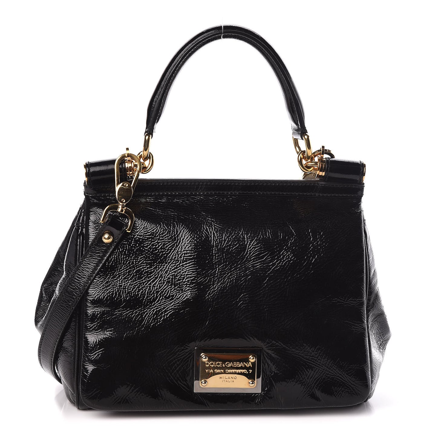 Patent Medium Miss Sicily Tote Black