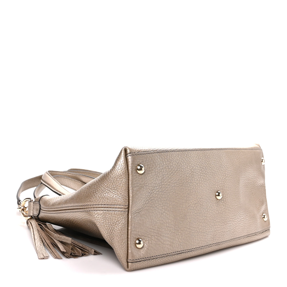 Metallic Cellarius Calfskin Small Soho Top Handle Satchel Golden Beige