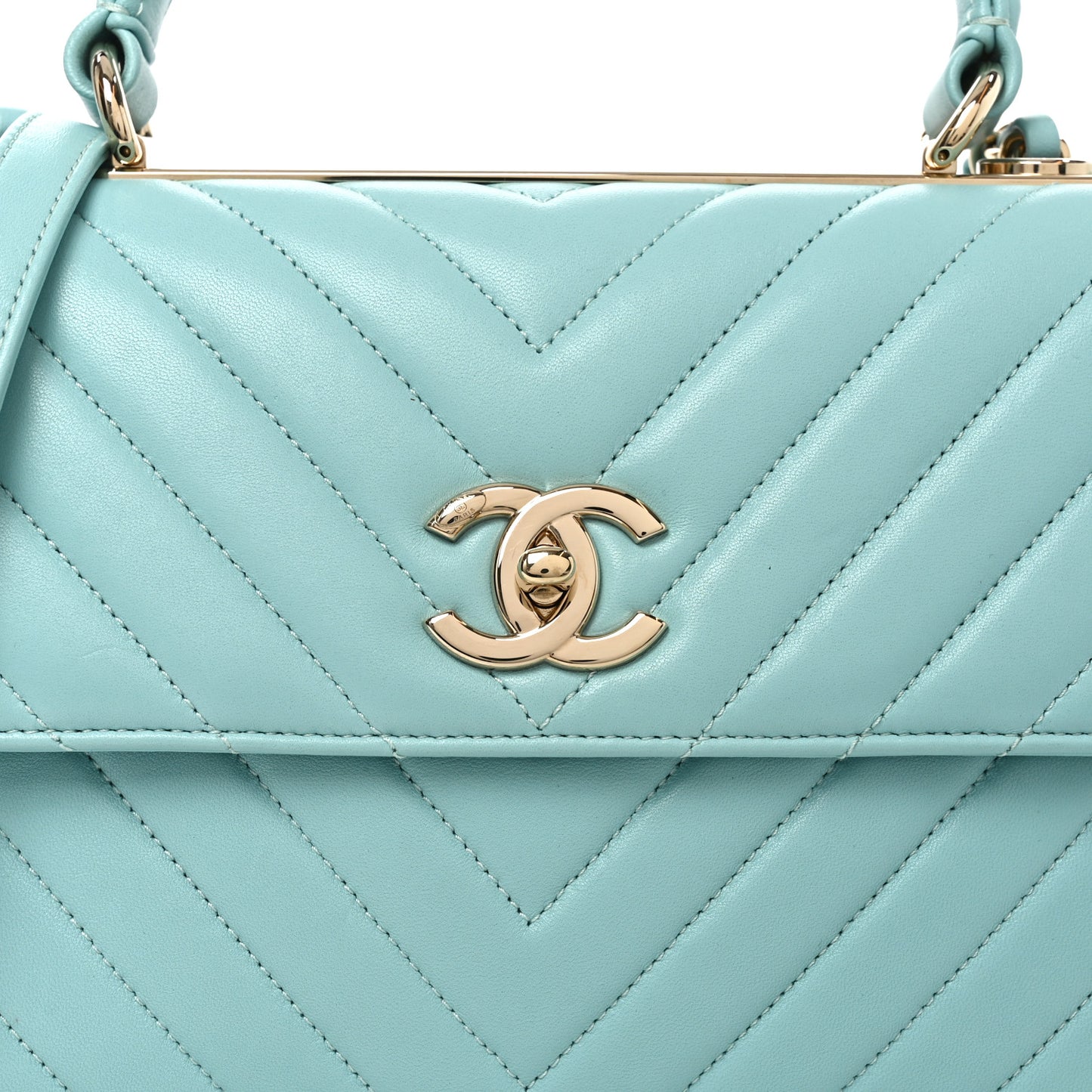 Lambskin Chevron Quilted Small Trendy CC Flap Dual Handle Bag Light Green