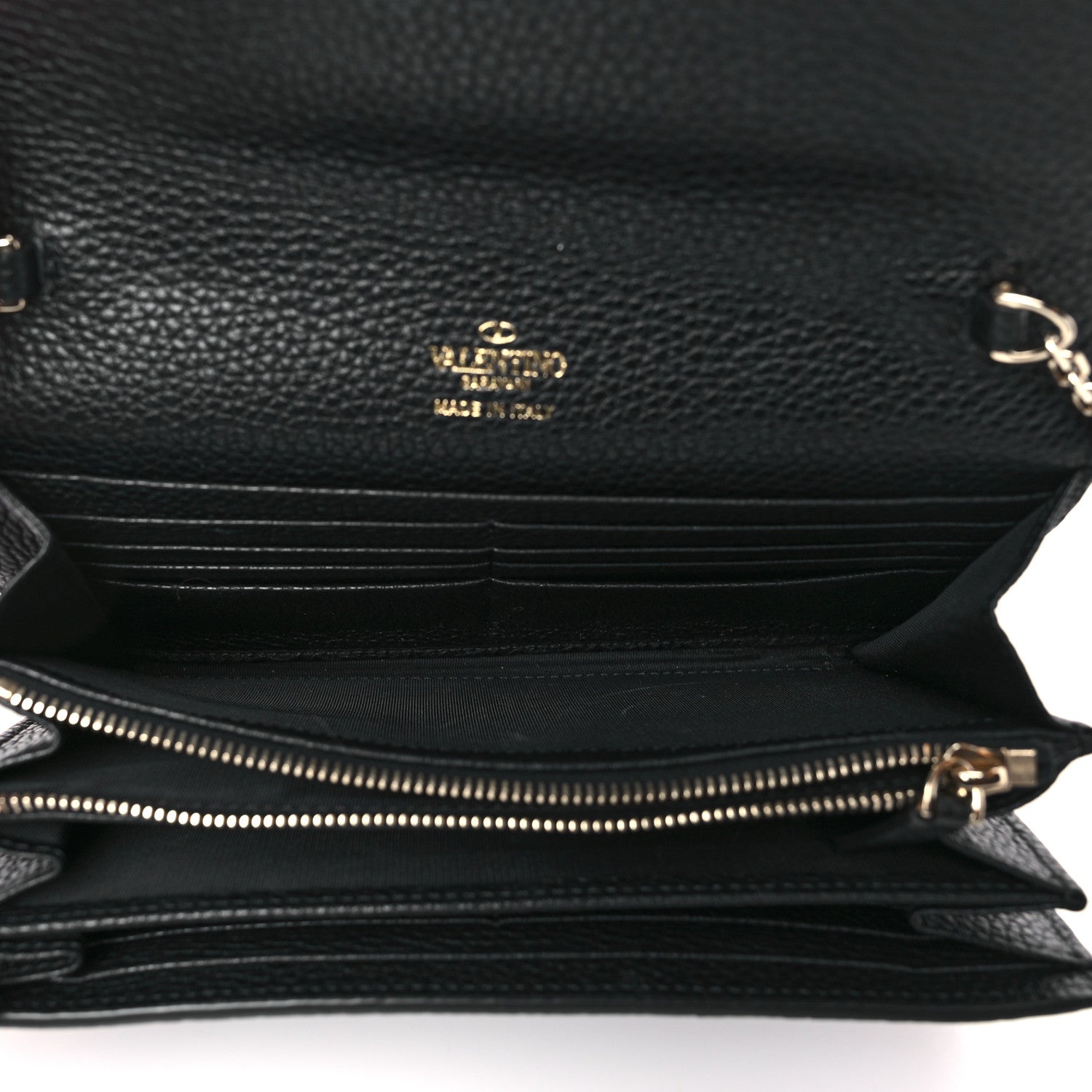 Valentino Garavani Pebbled Calfskin Rockstud Envelope Wallet On Chain Black 5 of 8