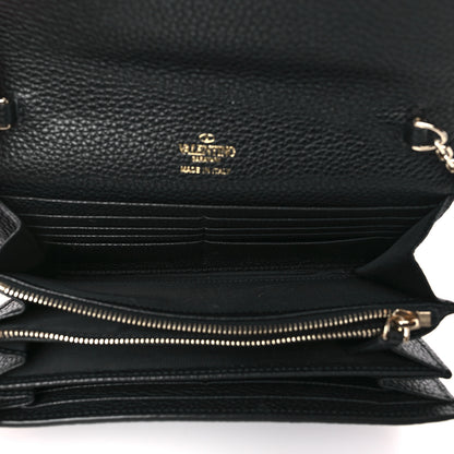Valentino Garavani Pebbled Calfskin Rockstud Envelope Wallet On Chain Black 5 of 8