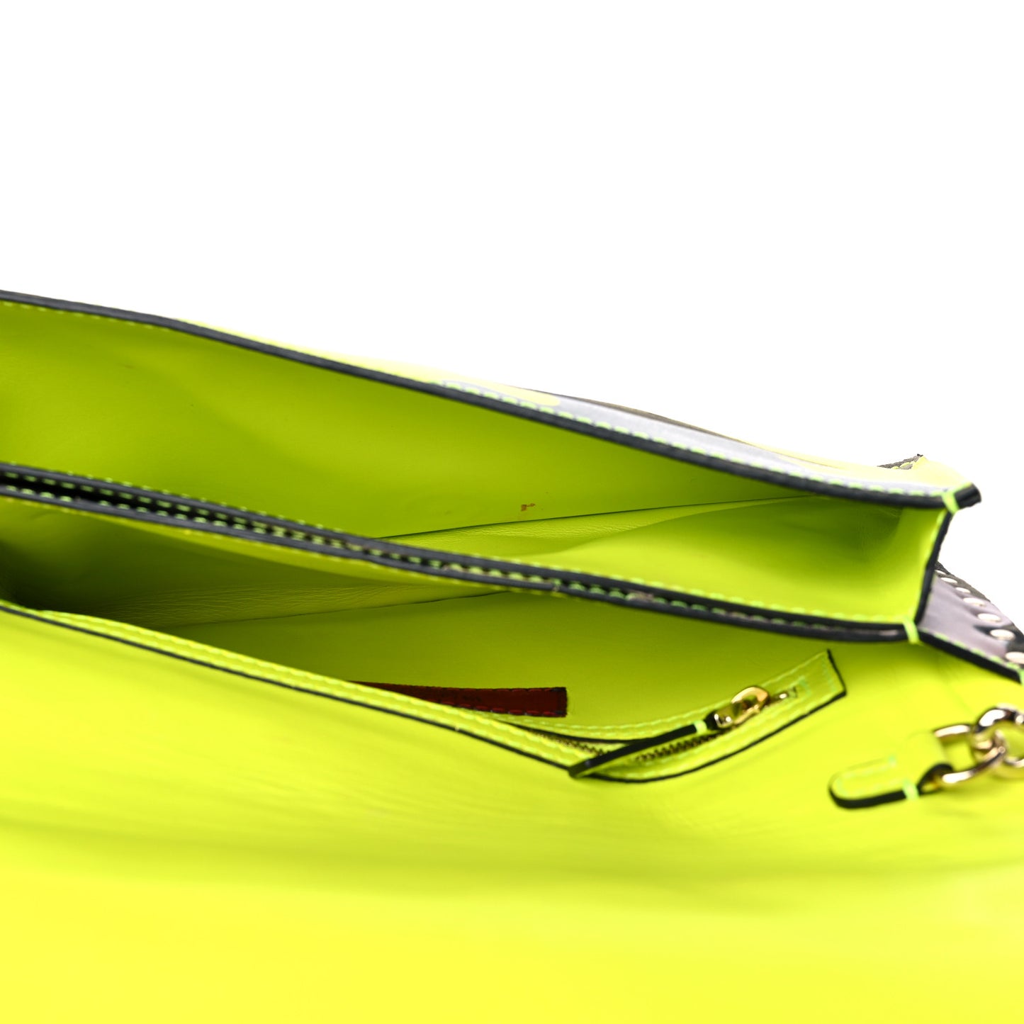 Nappa Canvas Camouflage Rockstud Wristlet Clutch Yellow Fluo Green