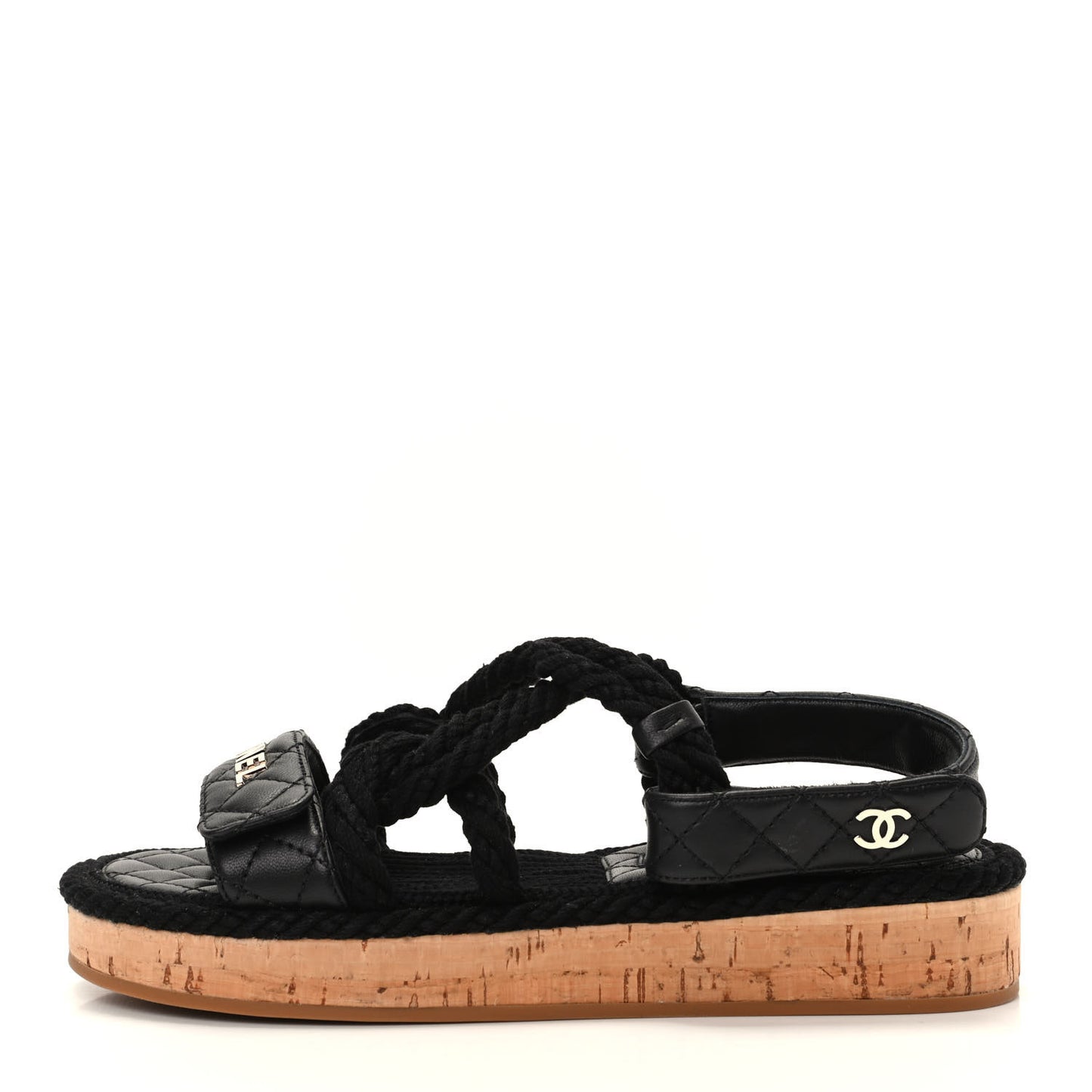 Cord Lambskin Quilted Logo Sandals 36 Black