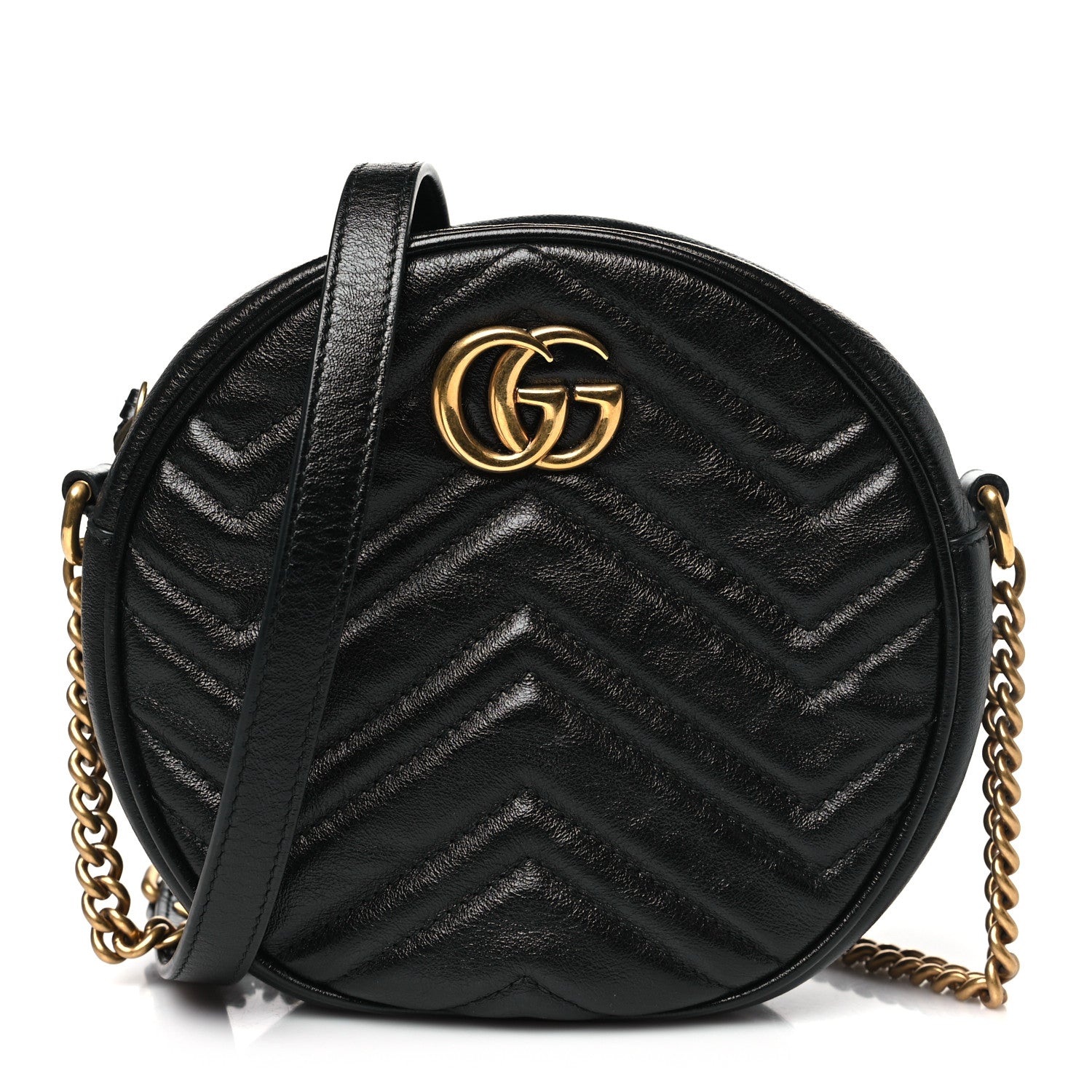 Gucci Azalea Calfskin Matelasse Heart Mini GG Marmont Round Shoulder Bag Black 1 of 11