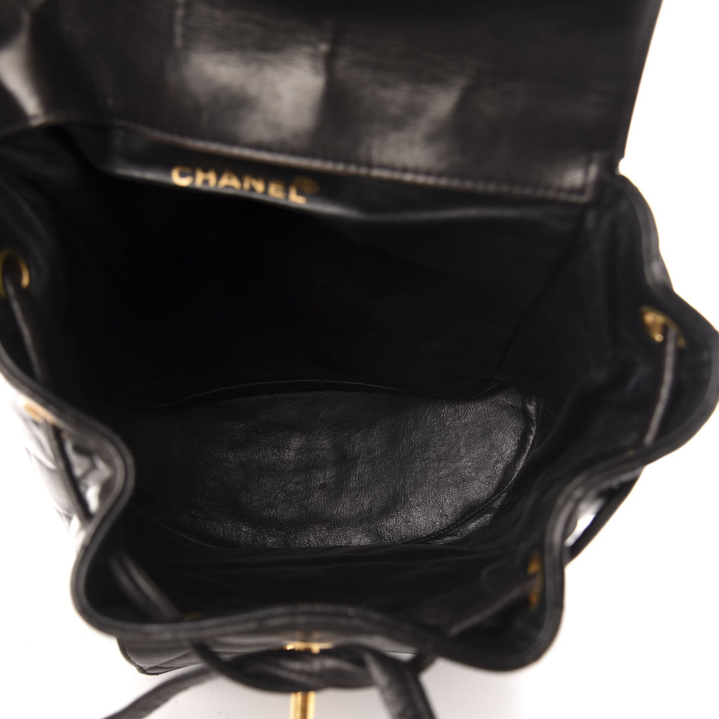 Lambskin Quilted Drawstring Backpack Black