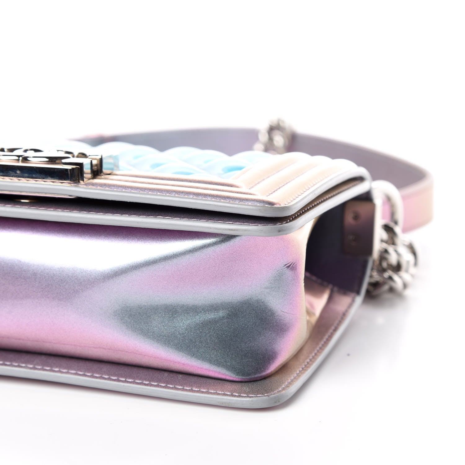 Chanel Iridescent Patent Calfskin PVC Quilted Small Boy Flap Light Purple 6 of 12