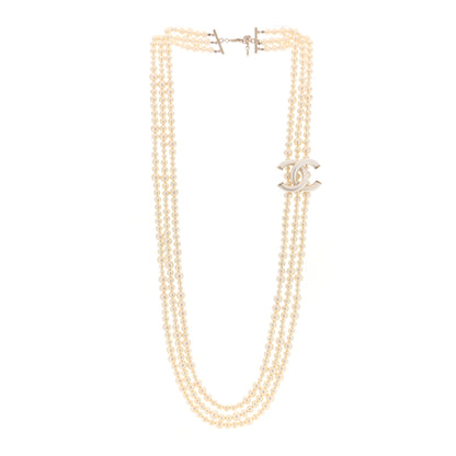Chanel Graduated Pearl Studded CC Multi Strand Long Necklace Gold 3 of 4