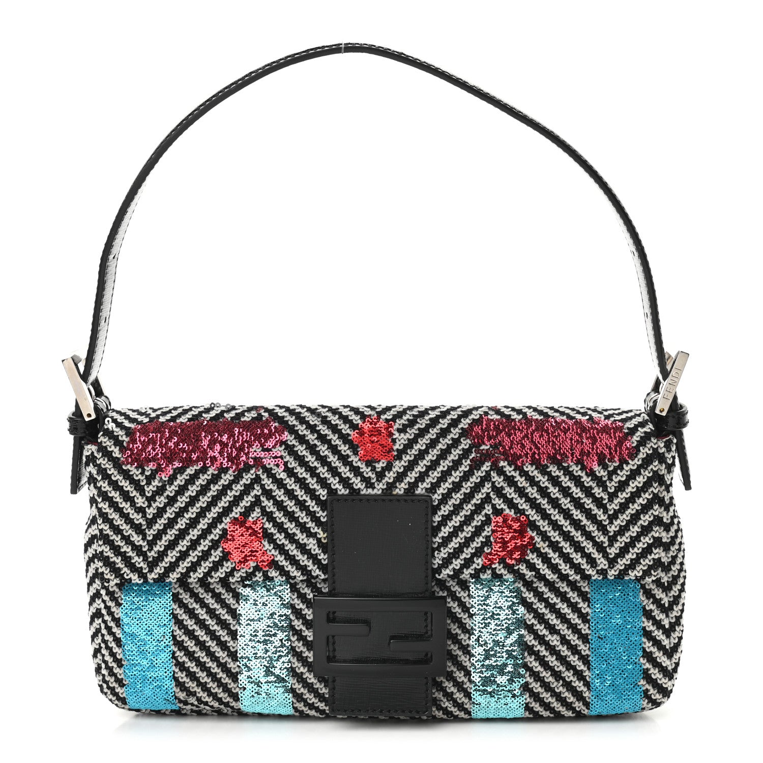 Fendi Sequin Chevron Baguette Black White Multicolor 1 of 7
