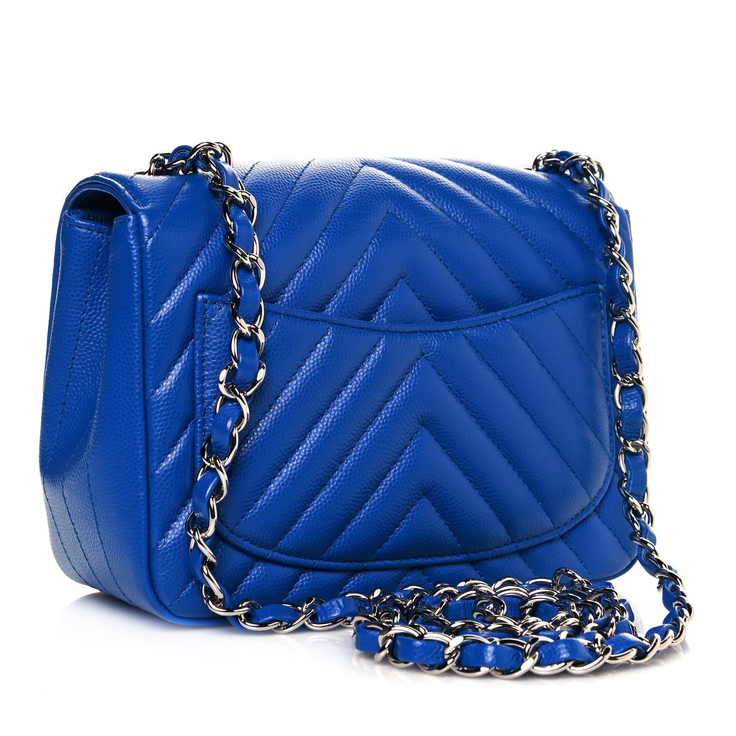 Chanel Caviar Chevron Quilted Mini Square Flap Blue 3 of 13