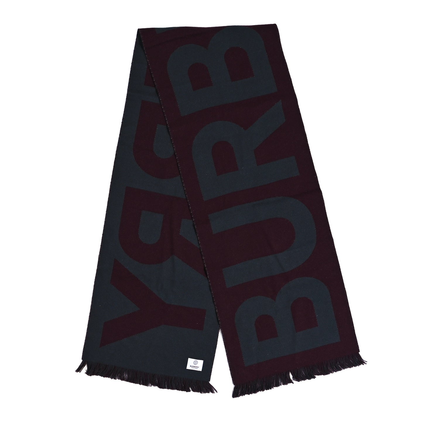 Wool Jacquard Logo Scarf Maroon Grey