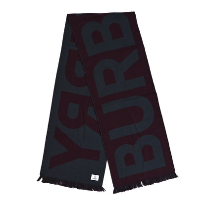 Burberry Wool Jacquard Logo Scarf Maroon Grey 2 of 4