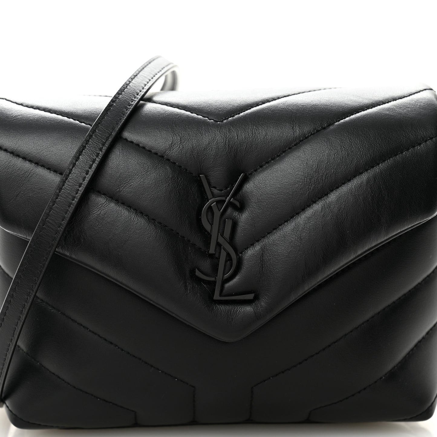 Calfskin Y Quilted Monogram Monochrome Toy Loulou Crossbody Bag Black