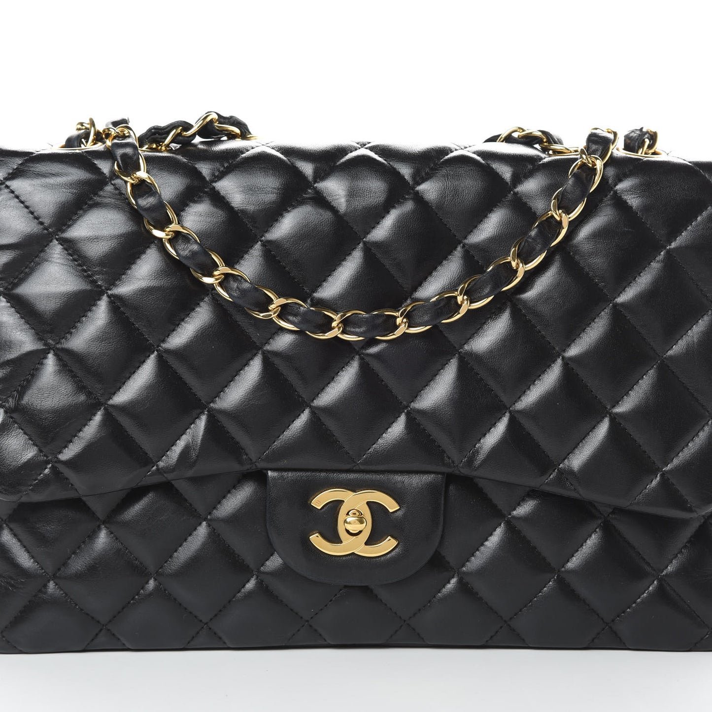 Lambskin Quilted Jumbo Single Flap Black