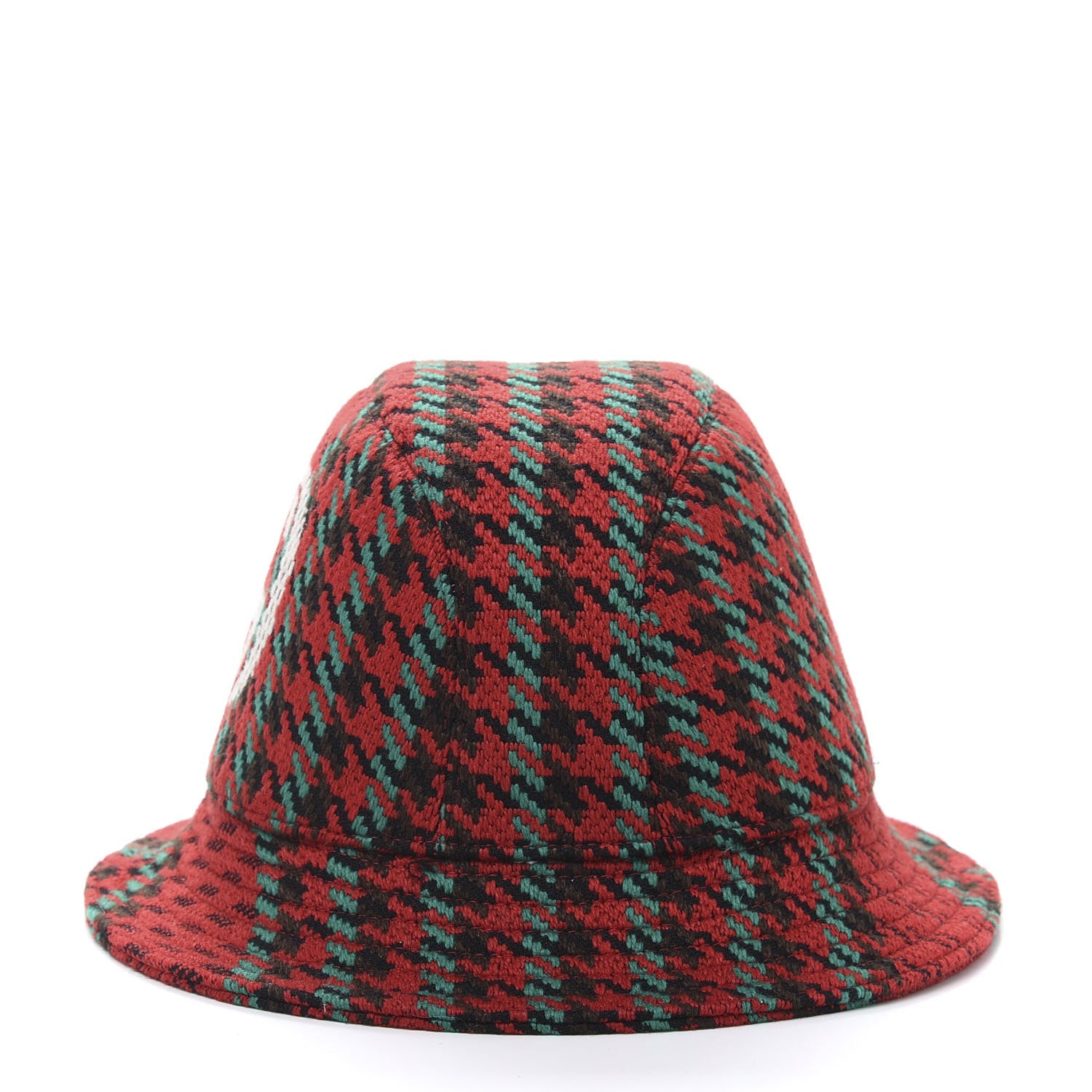 Gucci Tweed Wool Houndstooth Interlocking G Bucket Hat S Red Green 3 of 11