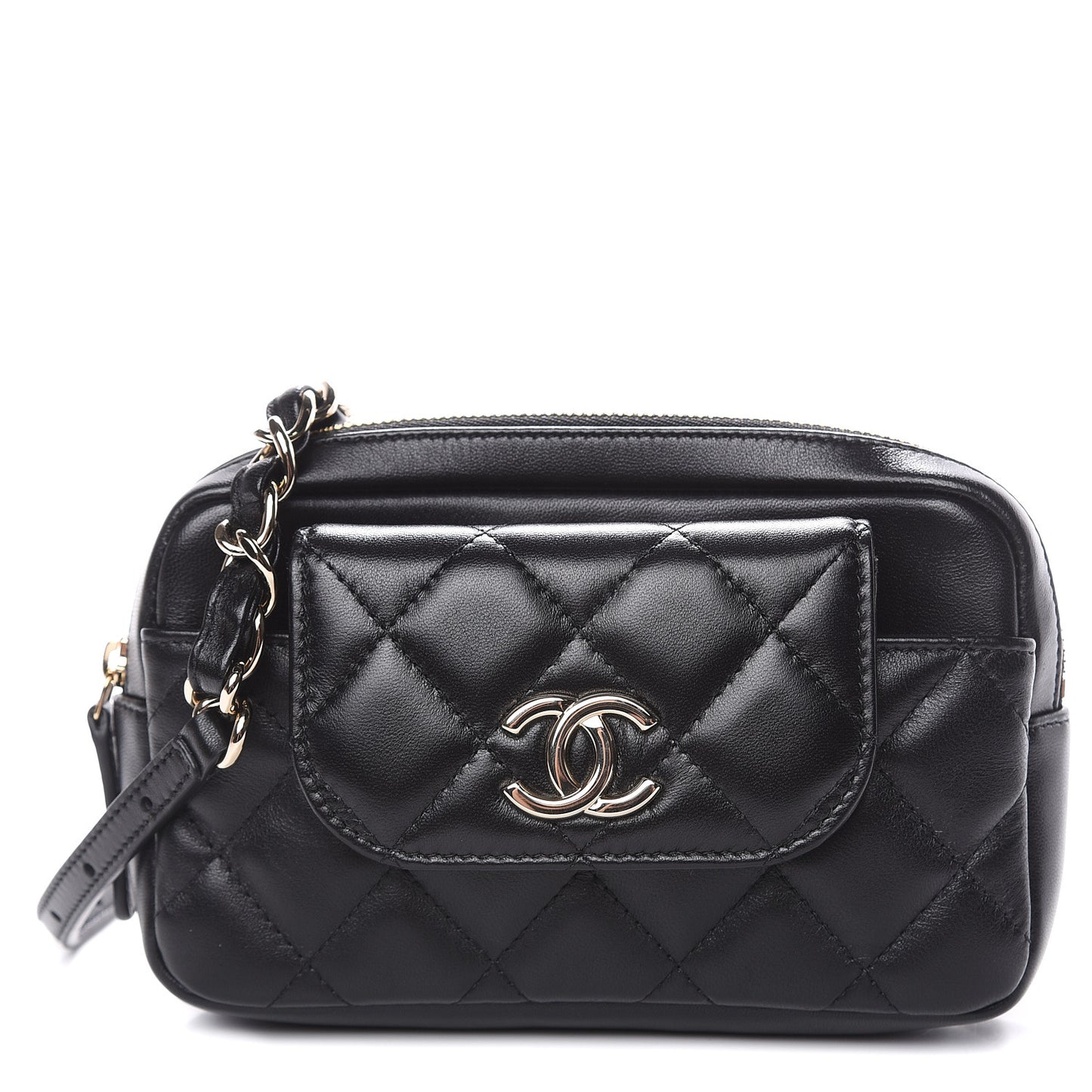 Lambskin Quilted Waist Bag Black