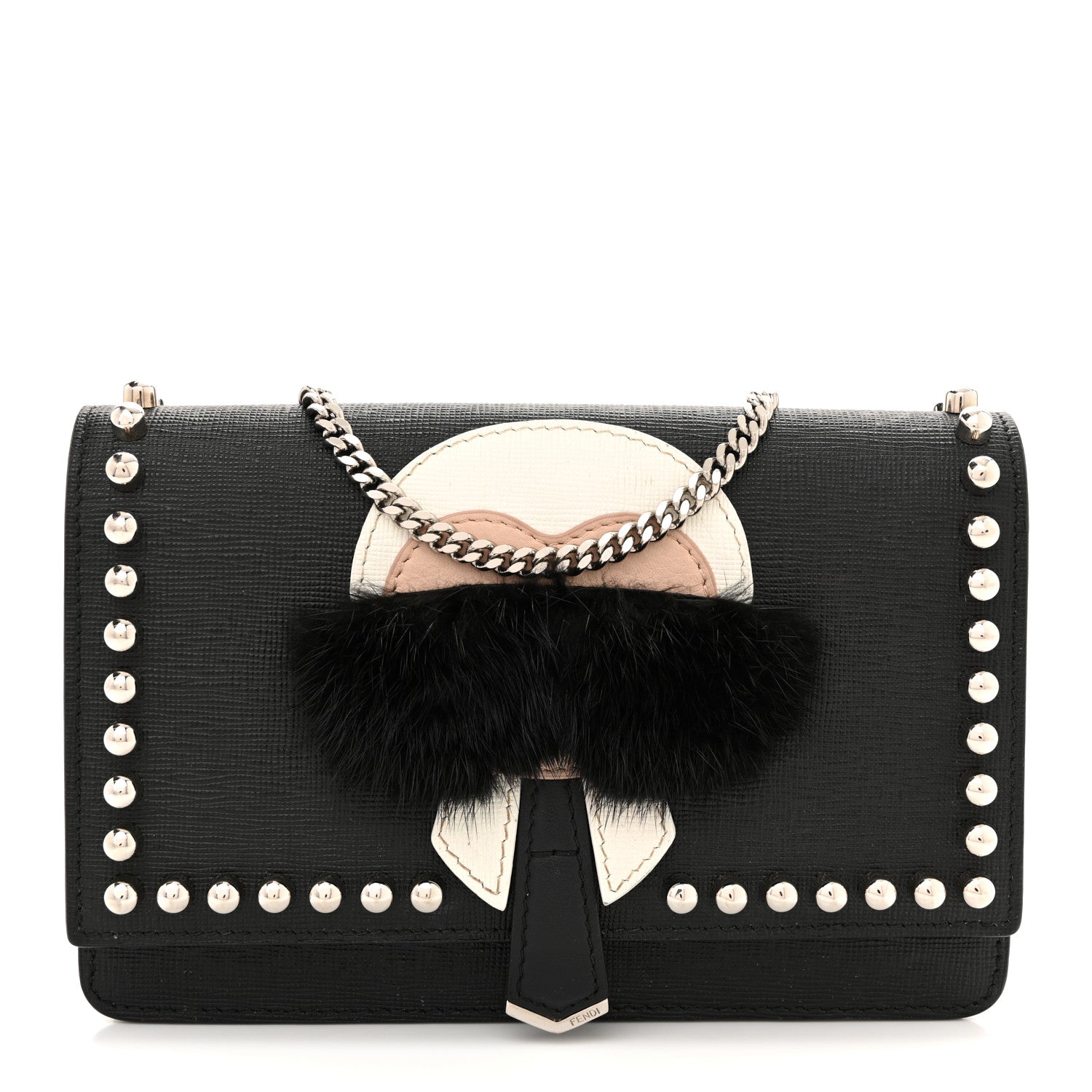 Fendi Vitello Elite Mink Fur Studded Karlito Tube Wallet on Chain Black 1 of 10