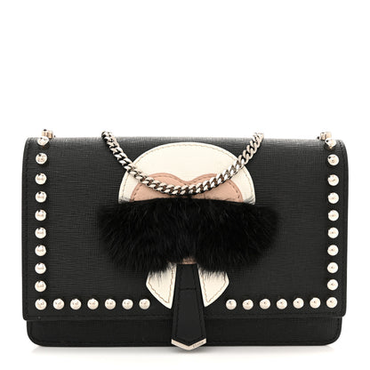Fendi Vitello Elite Mink Fur Studded Karlito Tube Wallet on Chain Black 1 of 10