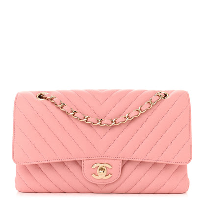 Chanel Caviar Flat Chevron Quilted Medium Double Flap Pink 1 of 12