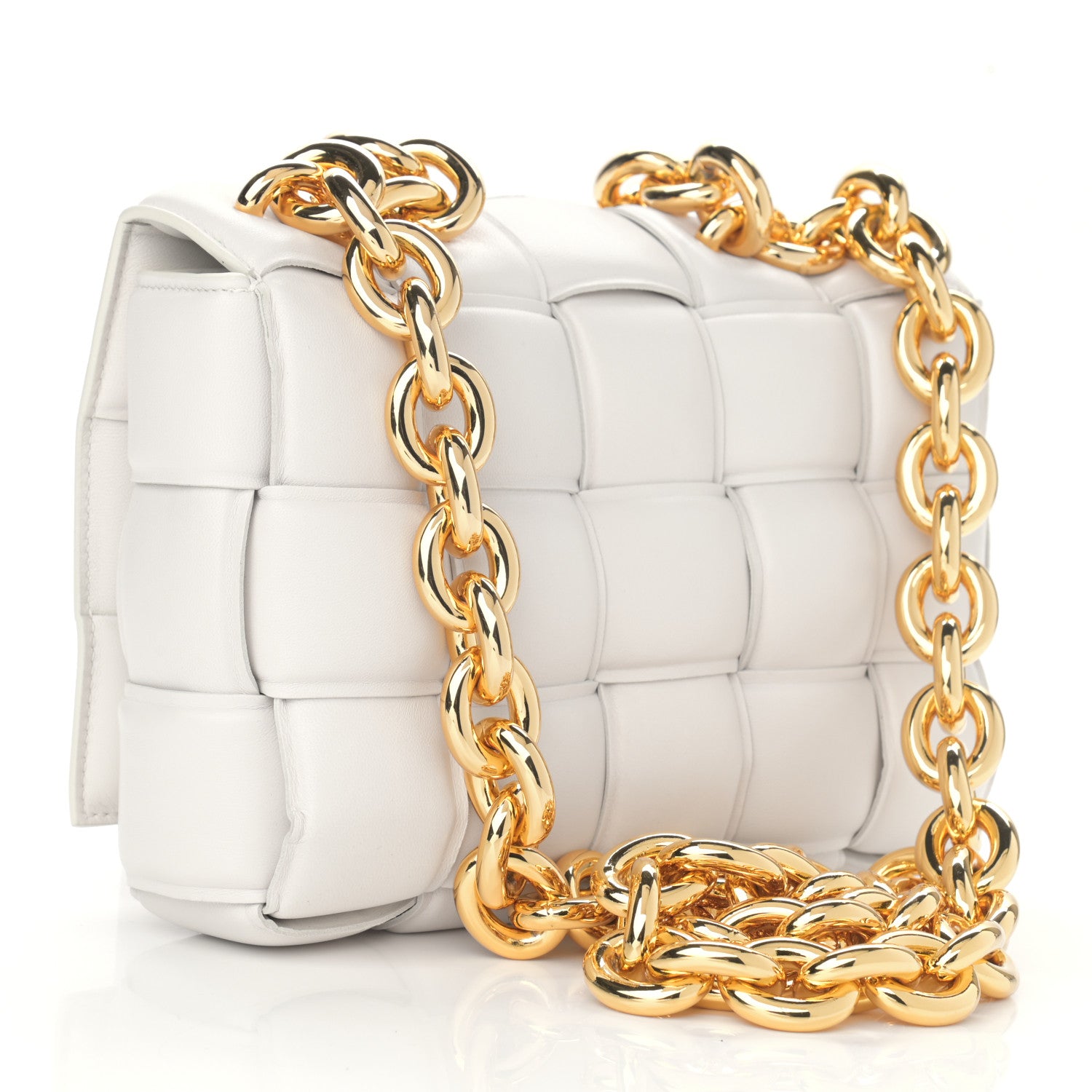 Bottega Veneta Lambskin Maxi Intreccio Padded Chain Cassette Crossbody Bag White 3 of 12