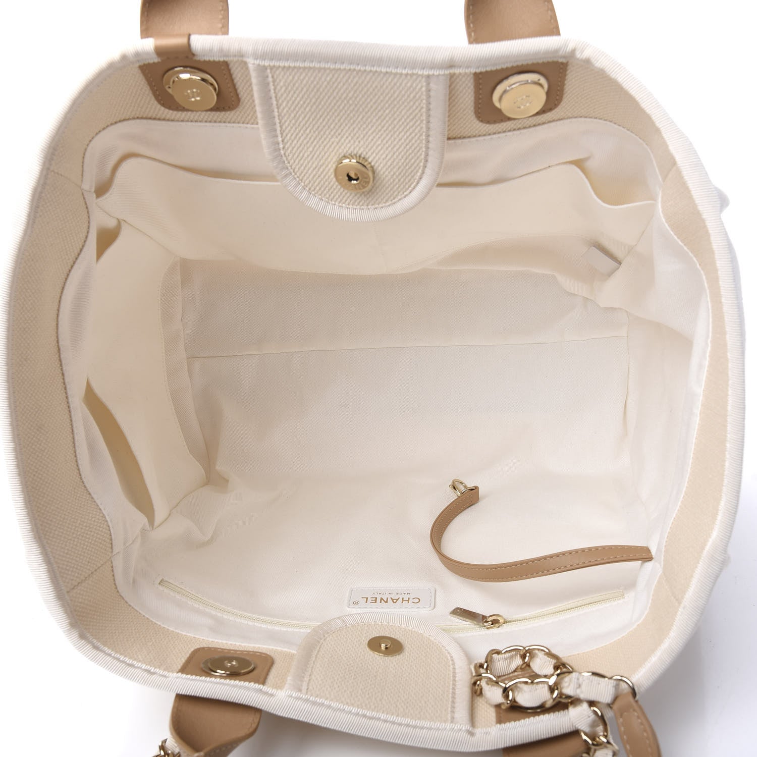 Chanel Canvas Pearl Medium Deauville Tote Ecru Beige 4 of 9