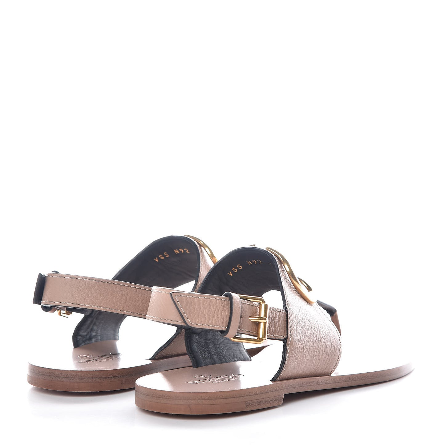 Grainy Cowhide Vlogo Slingback Flat Thong Sandals 37.5 Rose Cannelle