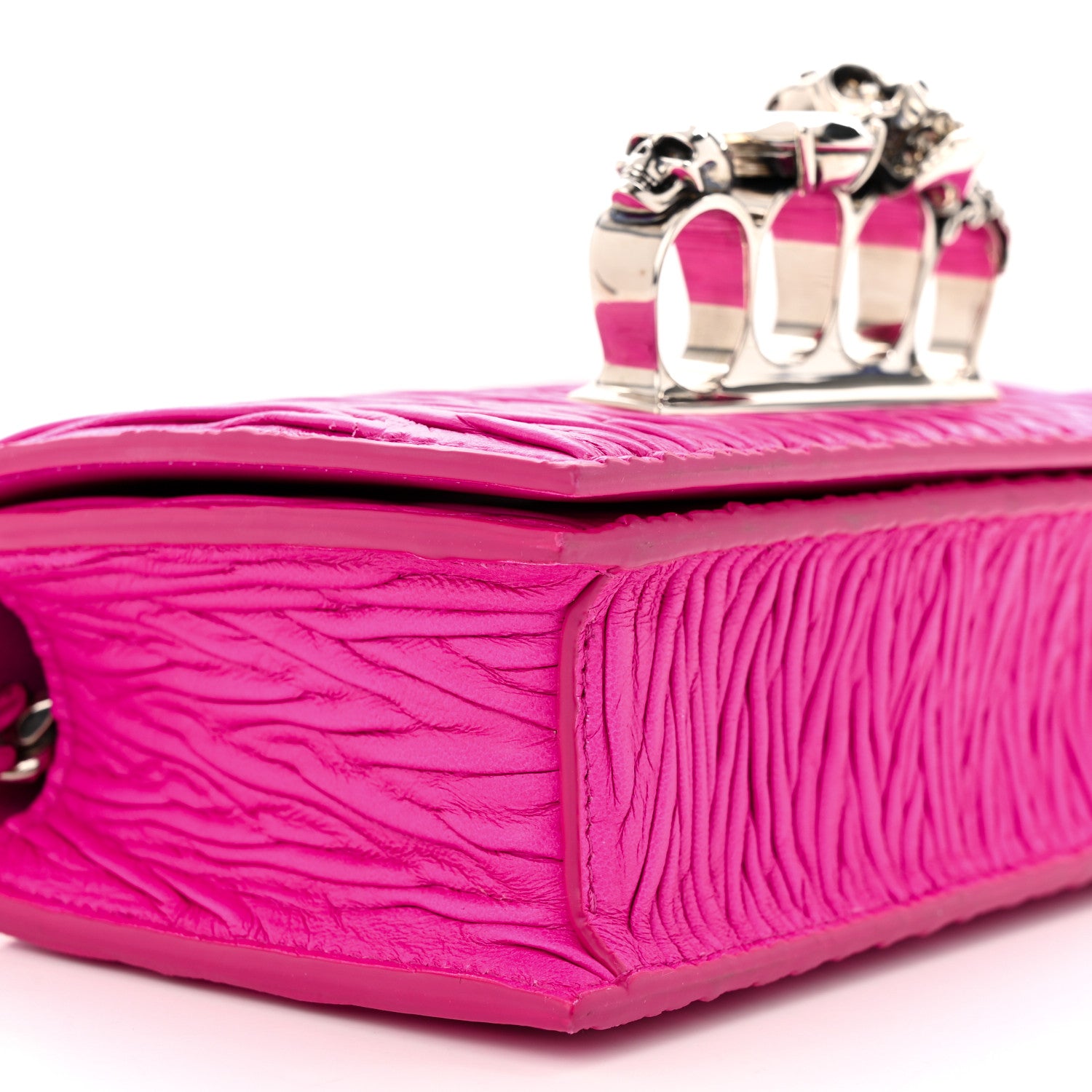 Alexander McQueen Lambskin Pleated Knuckle Shoulder Bag Fuchsia 9 of 10