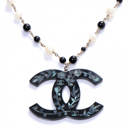Chanel Beaded Mother of Pearl Oversized CC Necklace 1 of 4