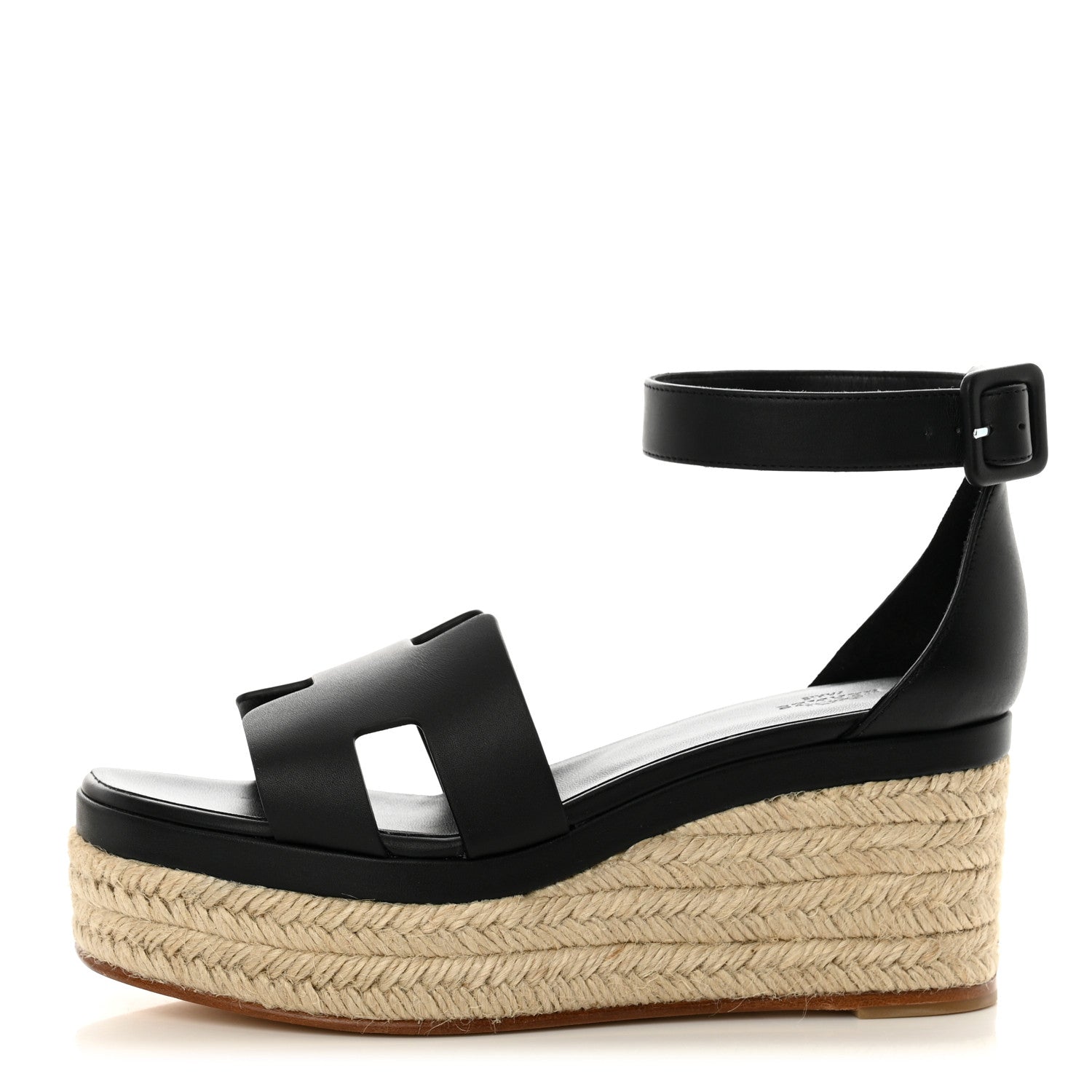 Hermes Goatskin Elda Espadrille Wedge Sandals 38 Black 1 of 9