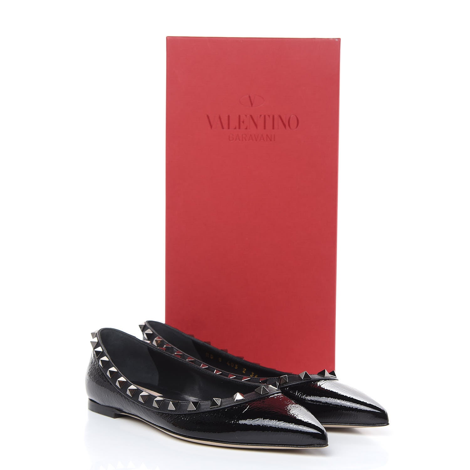 Valentino Garavani Wrinkled Patent Rockstud Ballerina Flats 36 Black 11 of 11