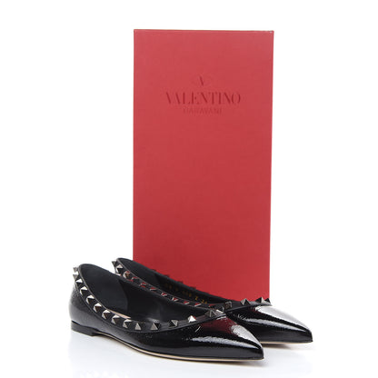 Valentino Garavani Wrinkled Patent Rockstud Ballerina Flats 36 Black 11 of 11