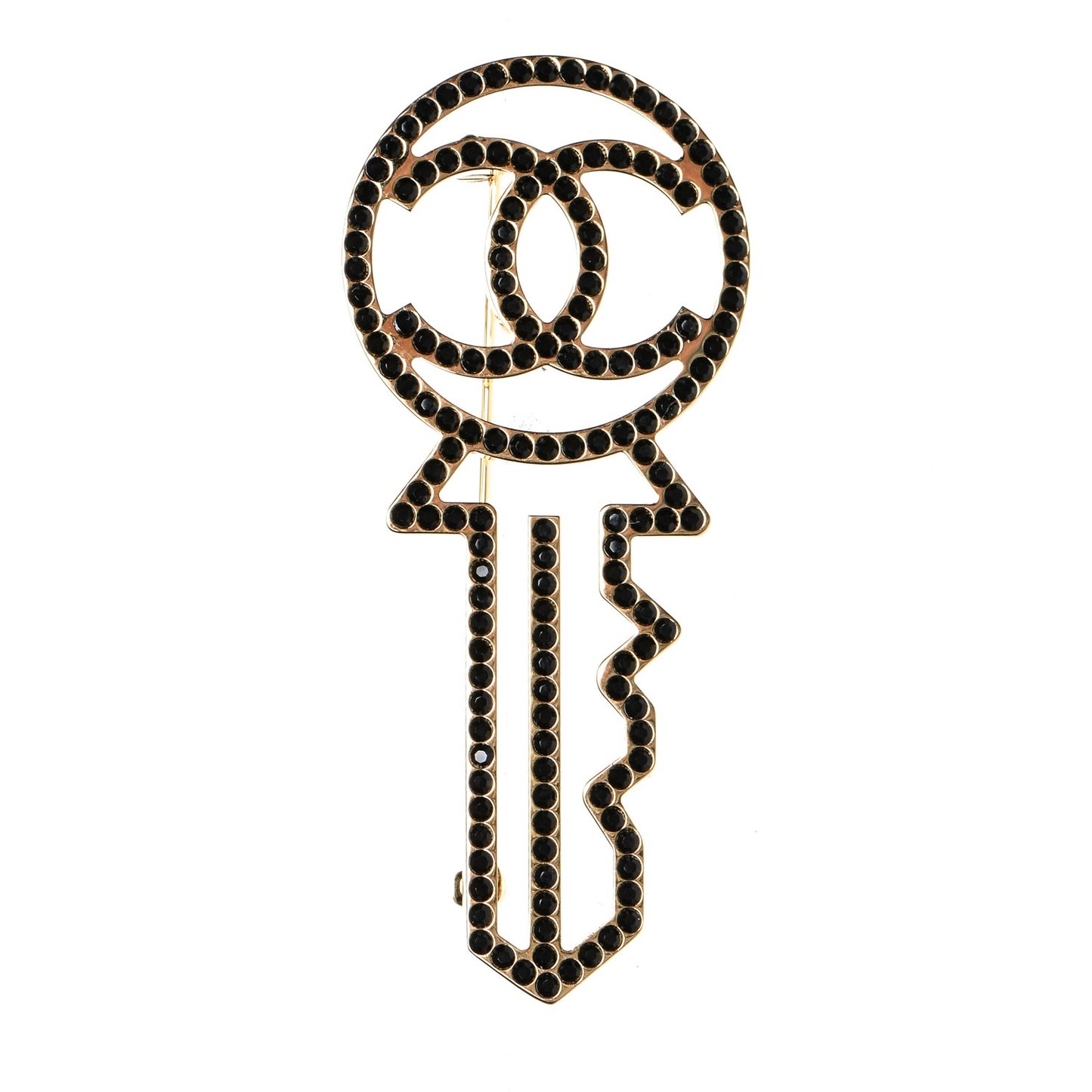 Crystal CC Key Brooch Black Gold