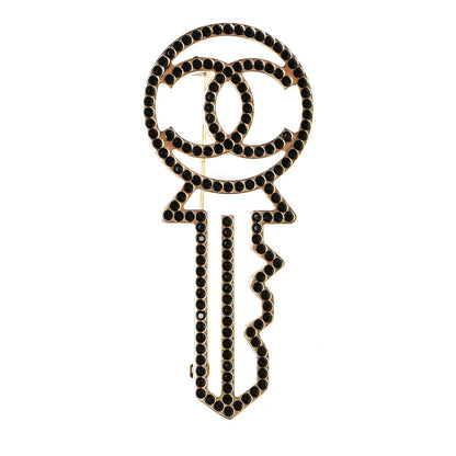 Chanel Crystal CC Key Brooch Black Gold 1 of 4