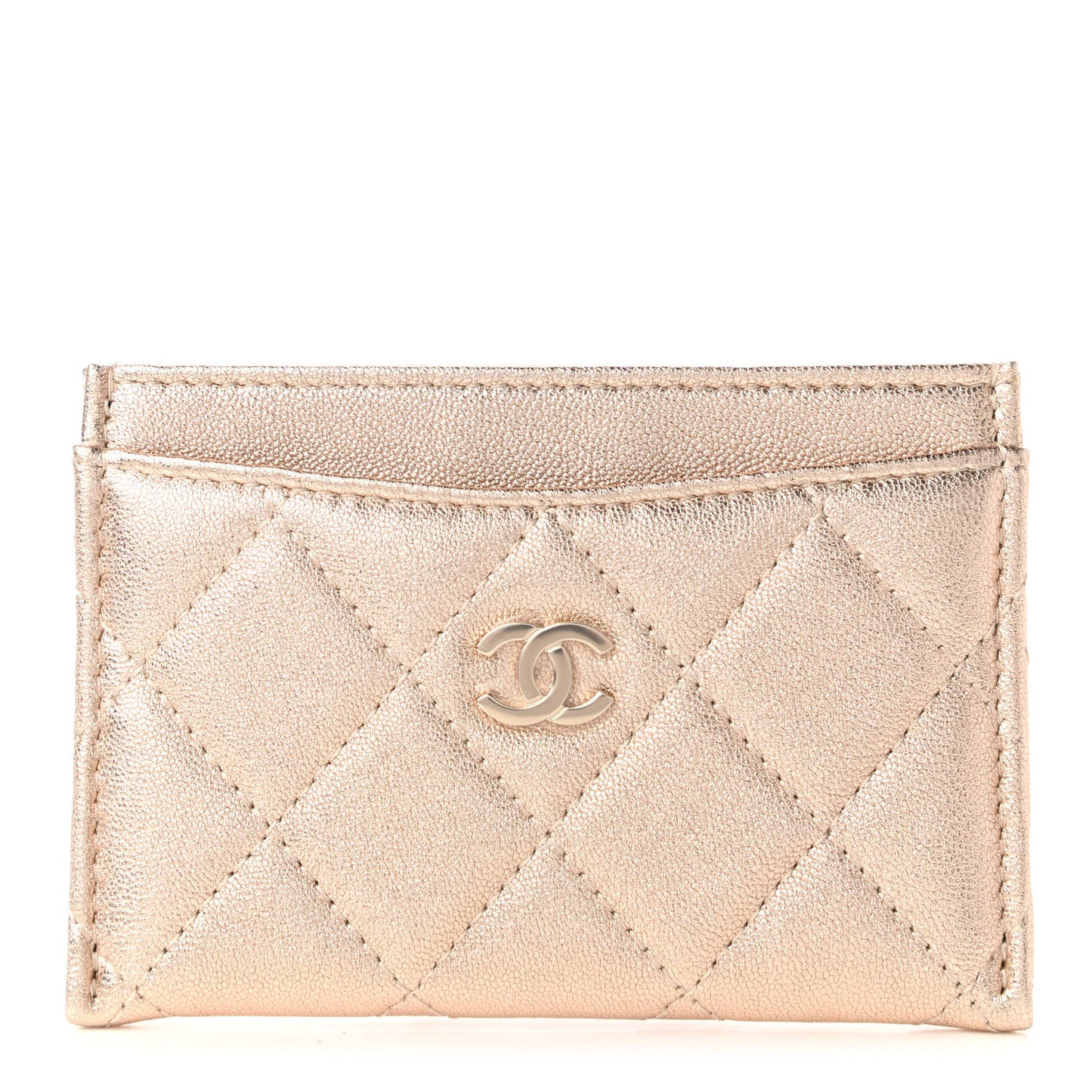 Metallic Lambskin Quilted CC Card Holder Gold