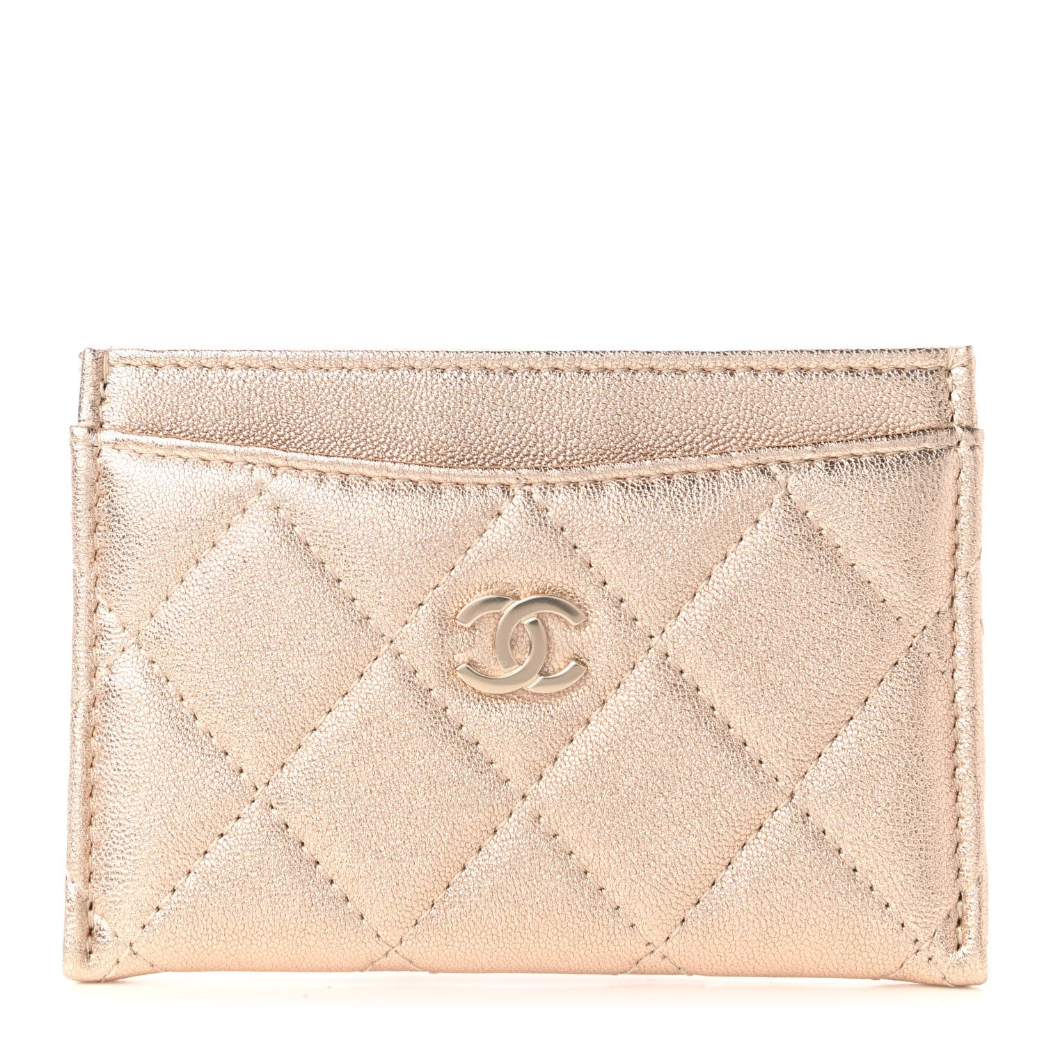 Chanel Metallic Lambskin Quilted CC Card Holder Gold 1 of 10