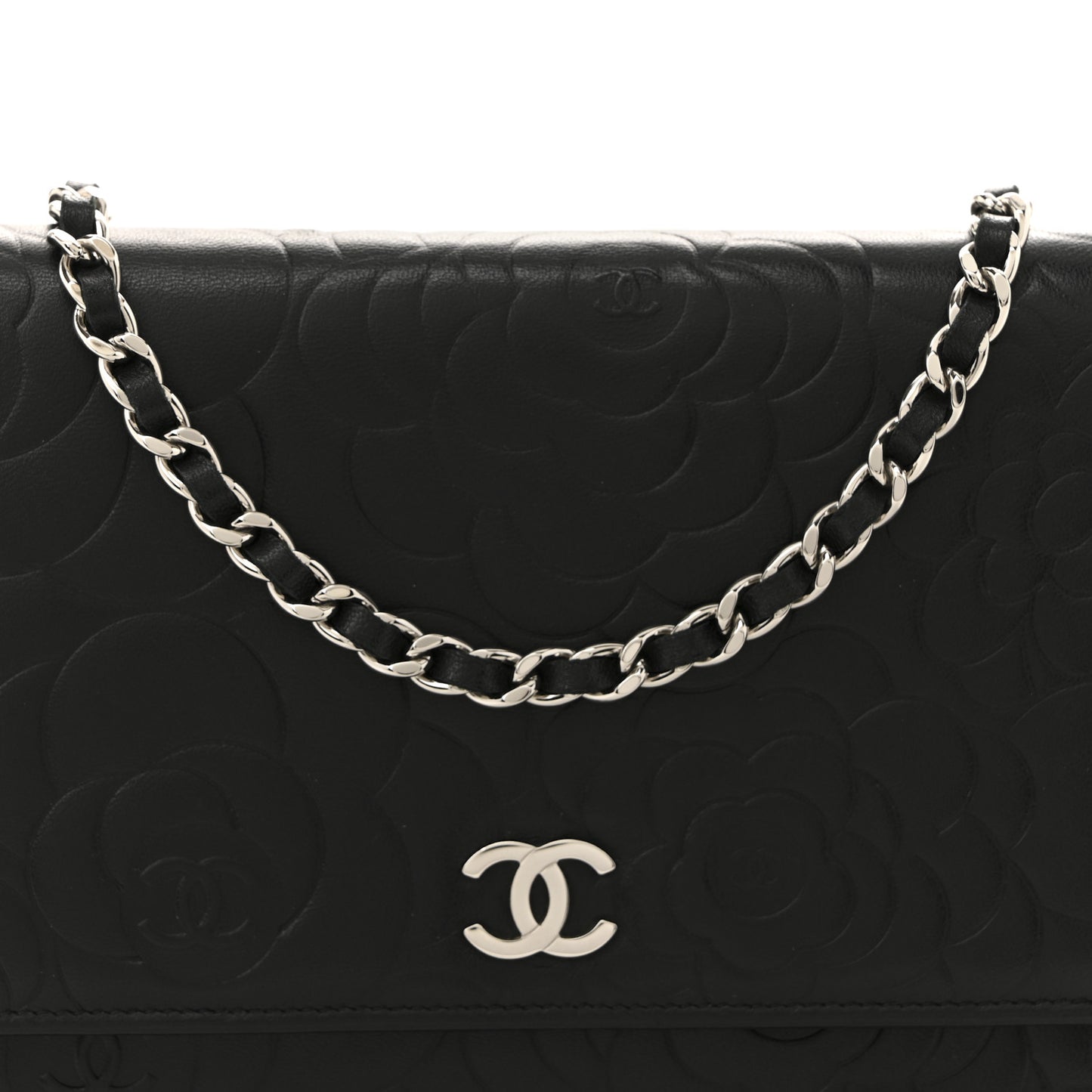 Lambskin Camellia Embossed Wallet on Chain WOC