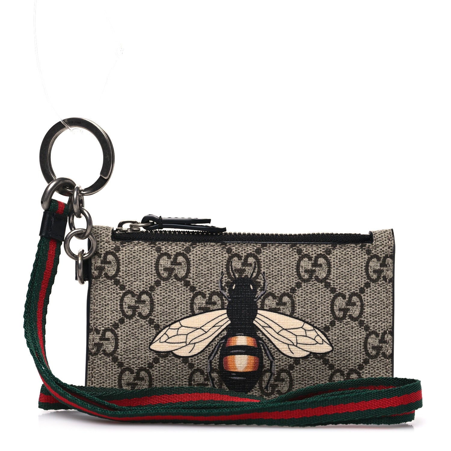 Gucci GG Supreme Monogram Bee Print Key Coin Case Card Holder Beige Black 1 of 6