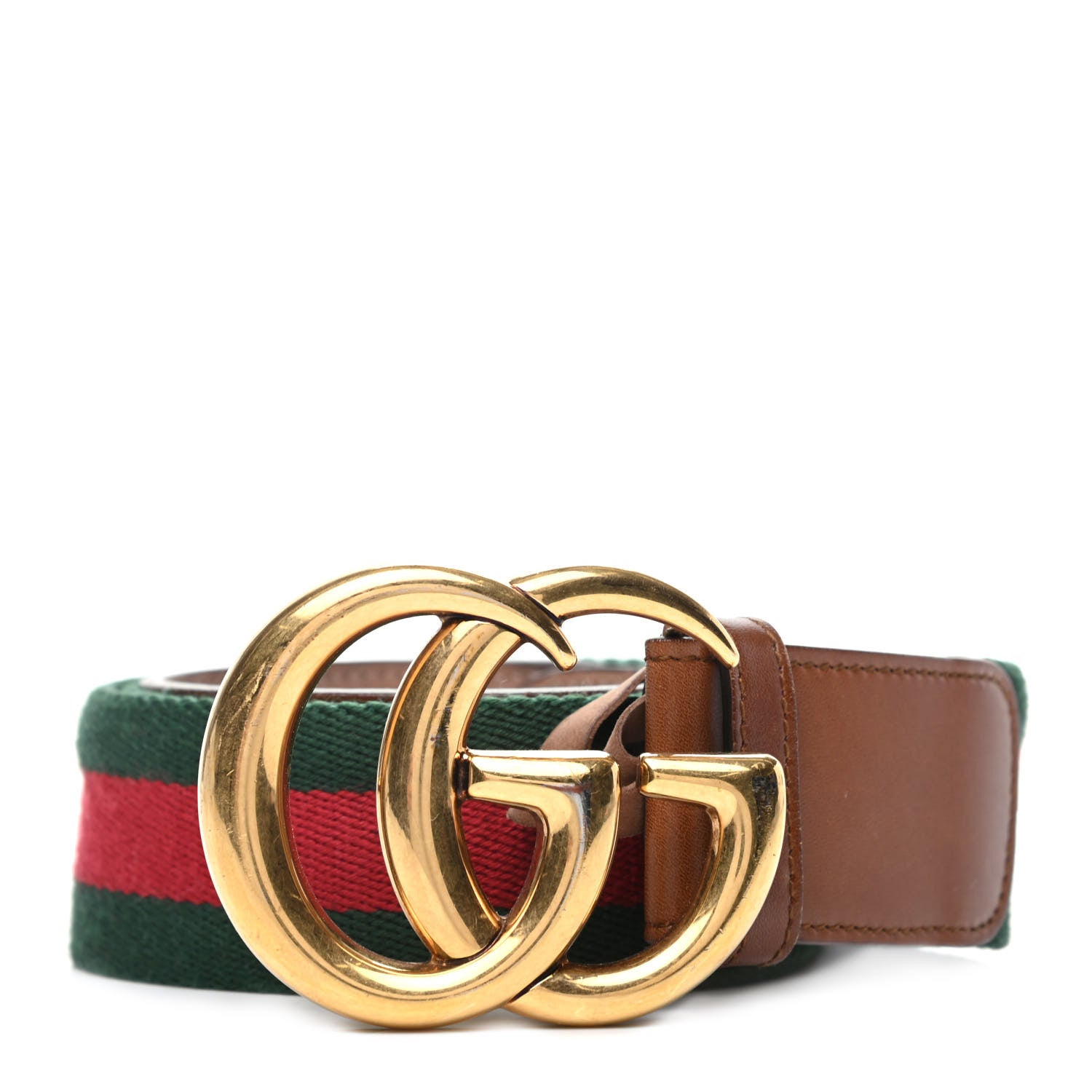 Gucci Nylon Calfskin Double G Web 40mm Belt 95 38 Green Red Cuir 1 of 6