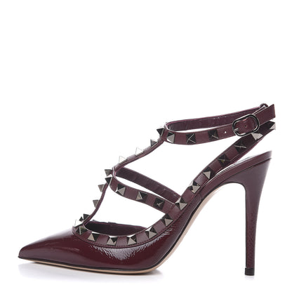 Valentino Garavani Wrinkled Patent Nappa Rockstud Ankle Strap 100mm Pumps 35 Rubin 1 of 7