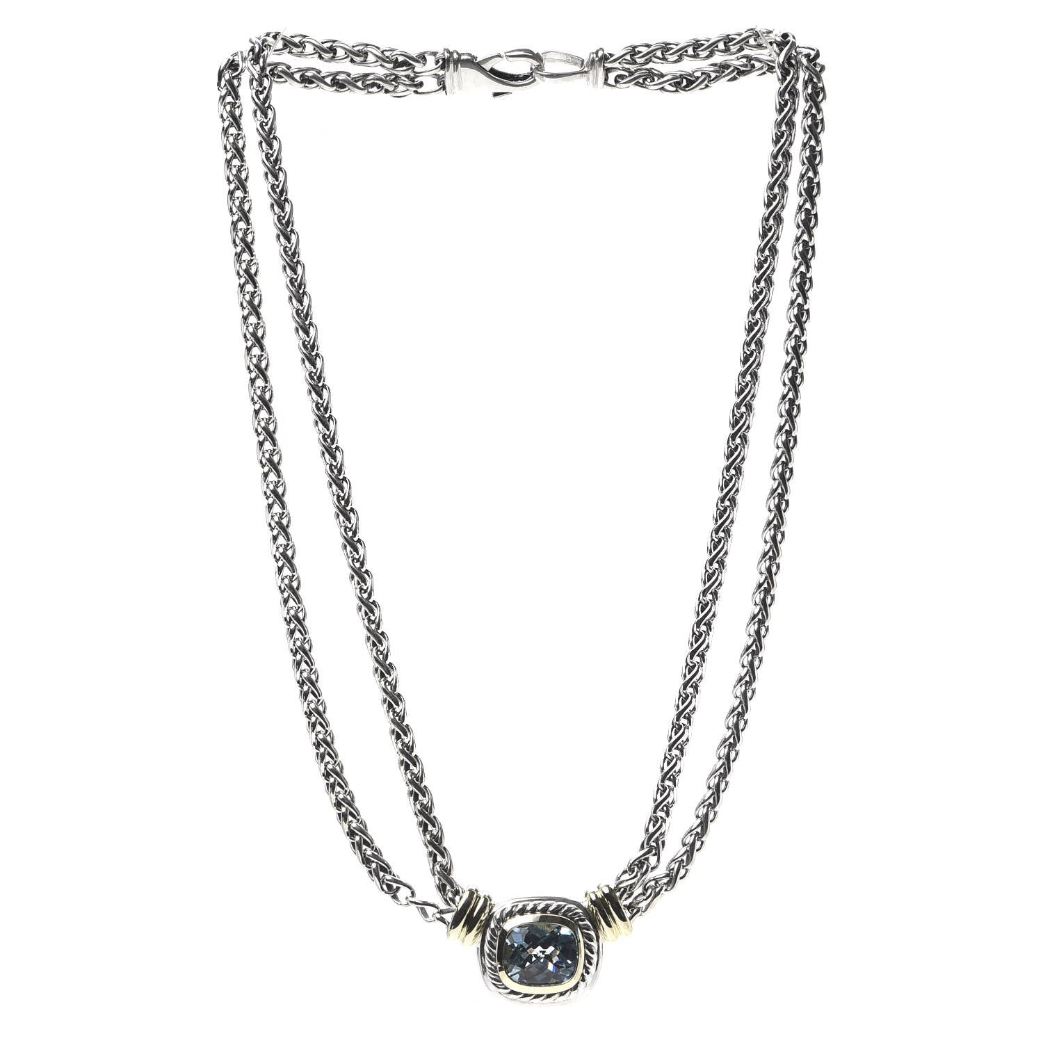 David Yurman Sterling Silver 14K Yellow Gold Blue Topaz Double Wheat Chain Necklace 2 of 4